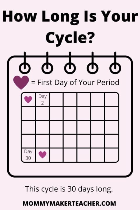 How long is your cycle? Marked calendar. First day of your period. This cycle is 30 days long. Mommymakerteacher.com