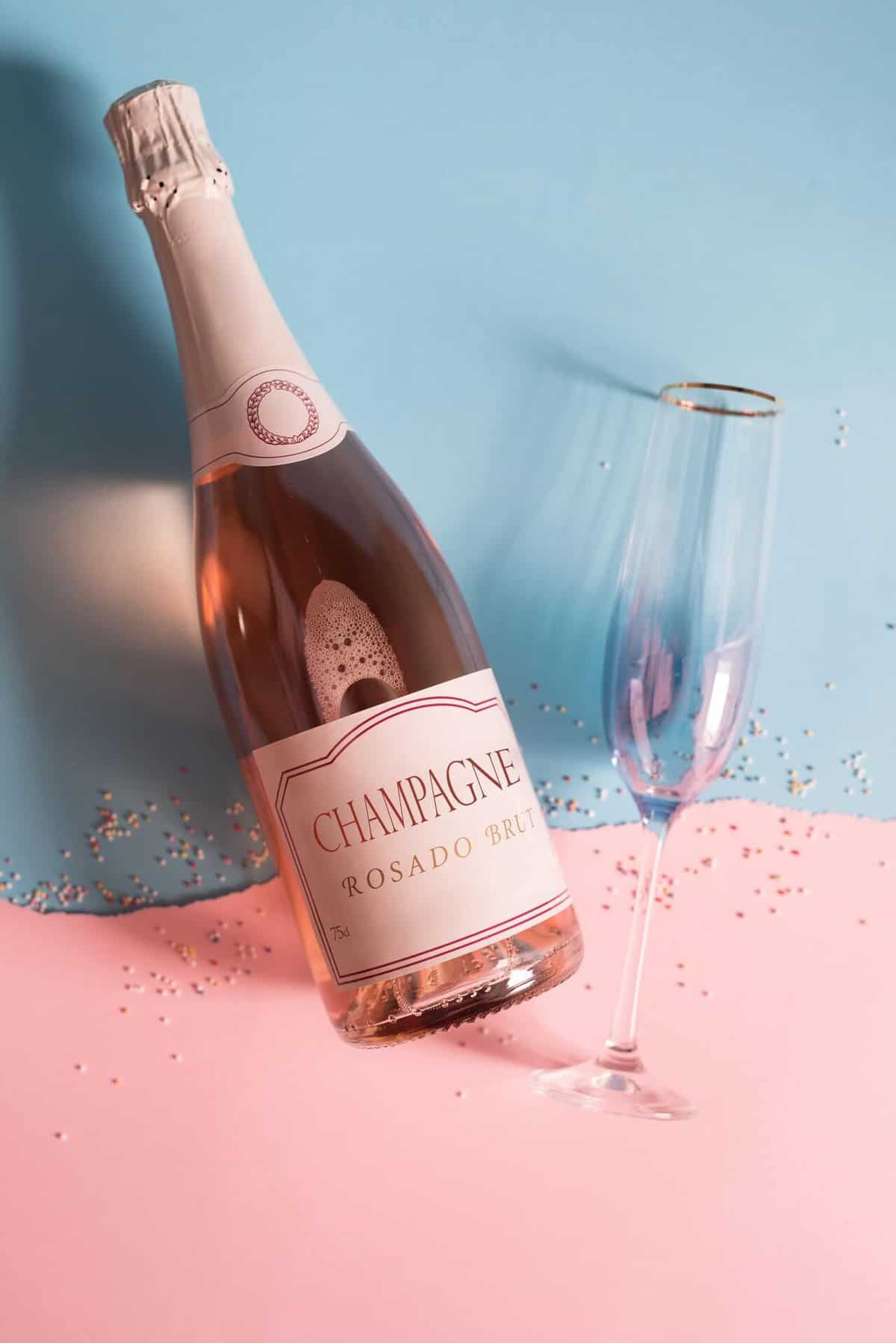 best baby shower prize champagne on pink and blue background