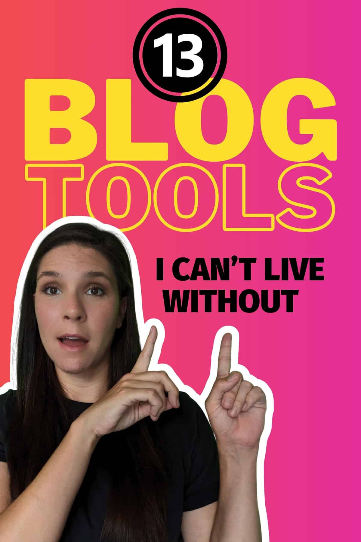 Woman excitedly pointing to: 13 blog tools I can't live without
