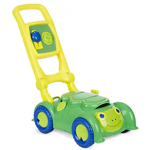 Melissa & Doug Sunny Patch Snappy Turtle Lawn Mower - Pretend Play Toy for Kids - Turtle-Themed Pretend Kids Lawn Mower Developmental Push Toy For Toddlers