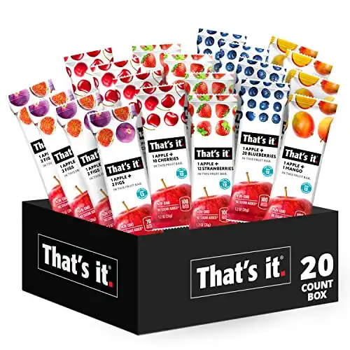 That's it Fruit Bars Snack Gift Box ( 20 Pack )100% All Natural, Gluten-Free, Vegan, Low Carb Snacks - Healthy Fruit Snacks Bulk Variety Pack(Strawberry, Mango, Blueberries, Cherries & Fig Ba...