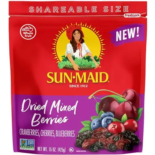 Sun-Maid Dried Mixed Berries - 15 oz Resealable Bag - Cranberries, Cherries, and Blueberries - Dried Fruit Snack for Lunches, Snacks, and Natural Sweeteners