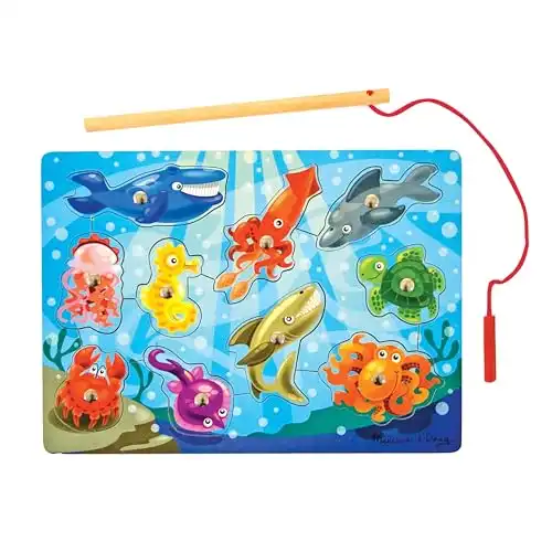 Melissa & Doug Magnetic Wooden Fishing Game and Puzzle