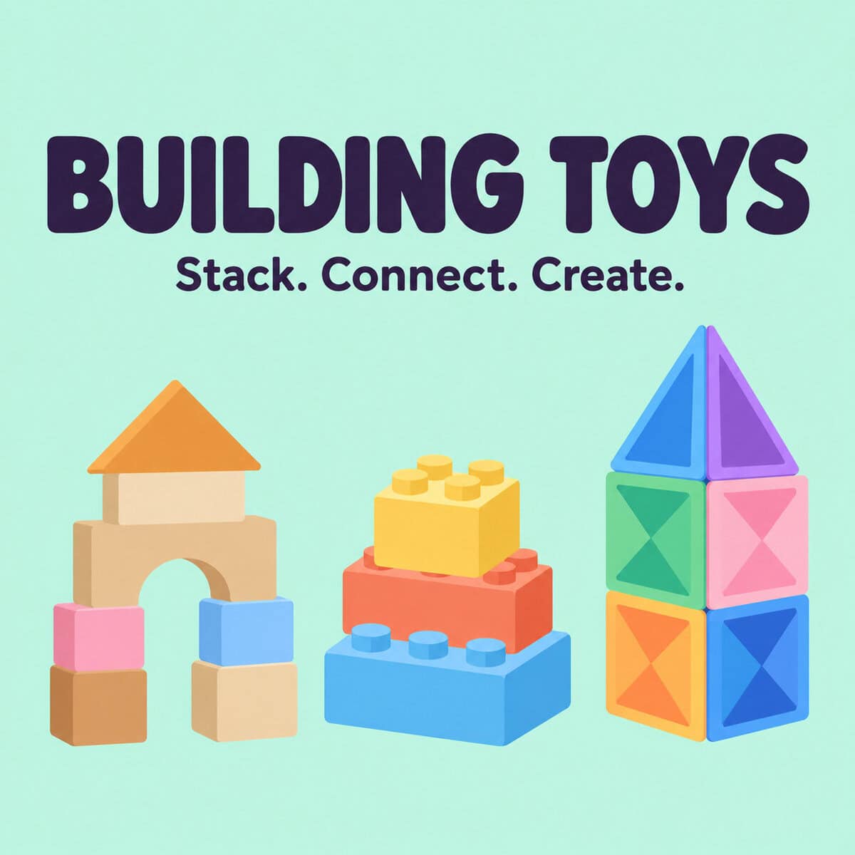 Kids' building blocks, LEGO, and connector toys collage with the title "37 Best Building Toys for Kids"