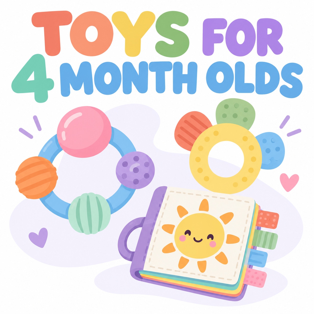 Baby toys collage with the blog title "25 Best Toys for 4 Month Olds"