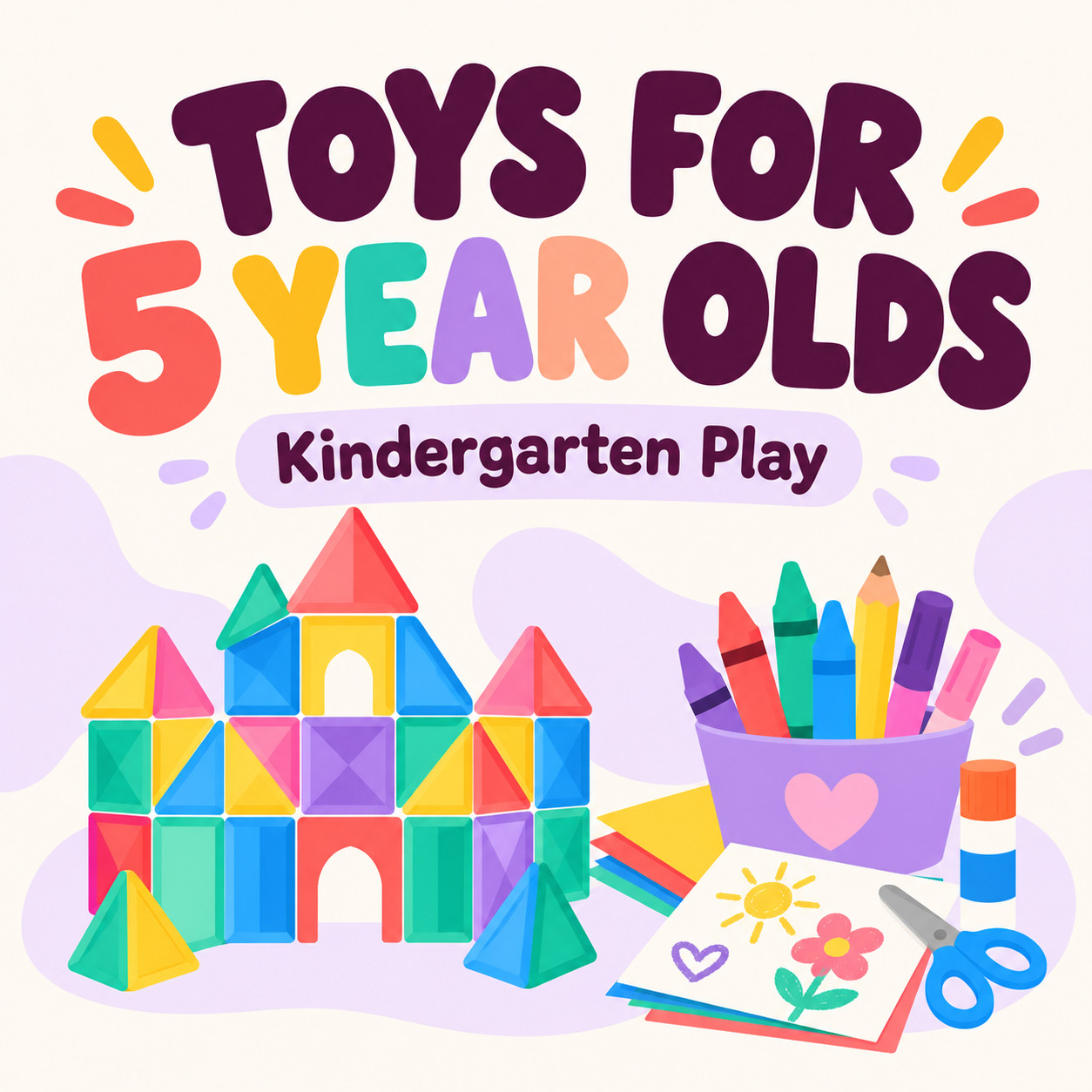 Toys for 5 year olds collage with the blog title "48 Best Toys for 5 Year Olds: Kindergarten-Ready Picks"