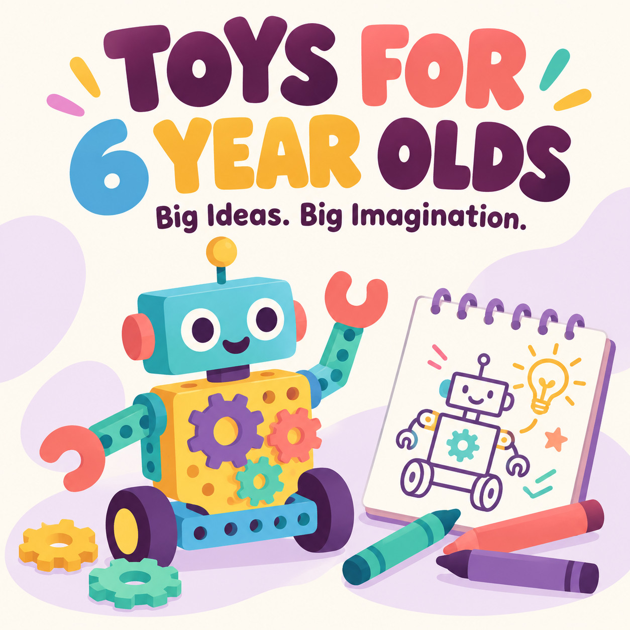 Toys for 6 year olds collage with the blog title "43 Best Toys for 6 Year Olds: My Takes as a Mom & Teacher"