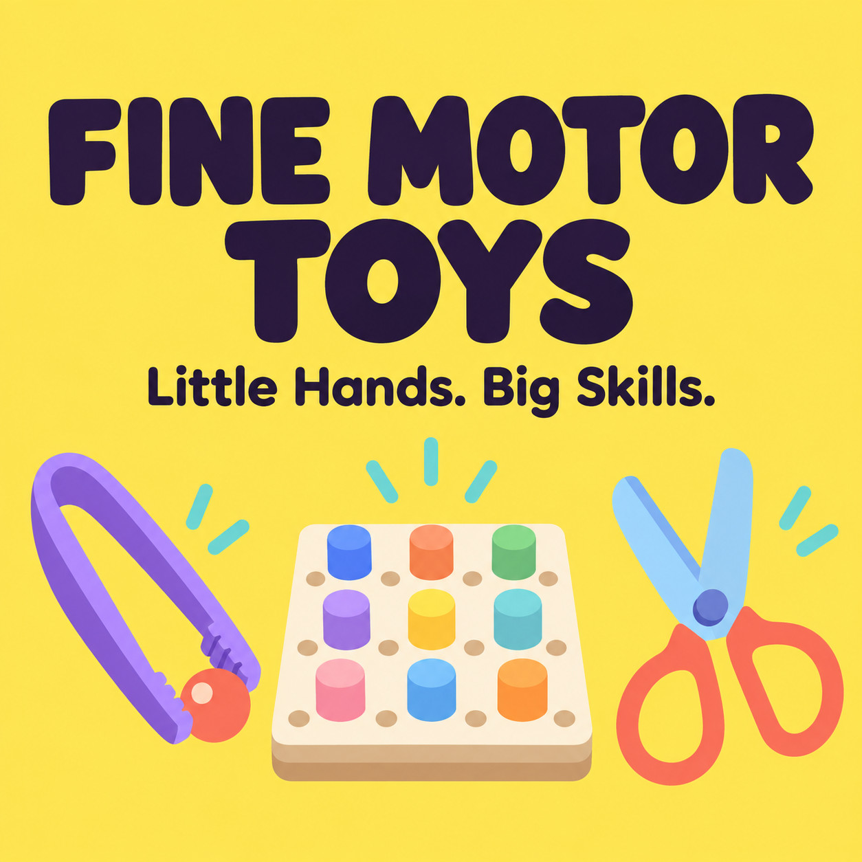 Fine motor skills toys collage with the blog title "51 Best Fine Motor Skills Toys For Babies and Toddlers 0-6"