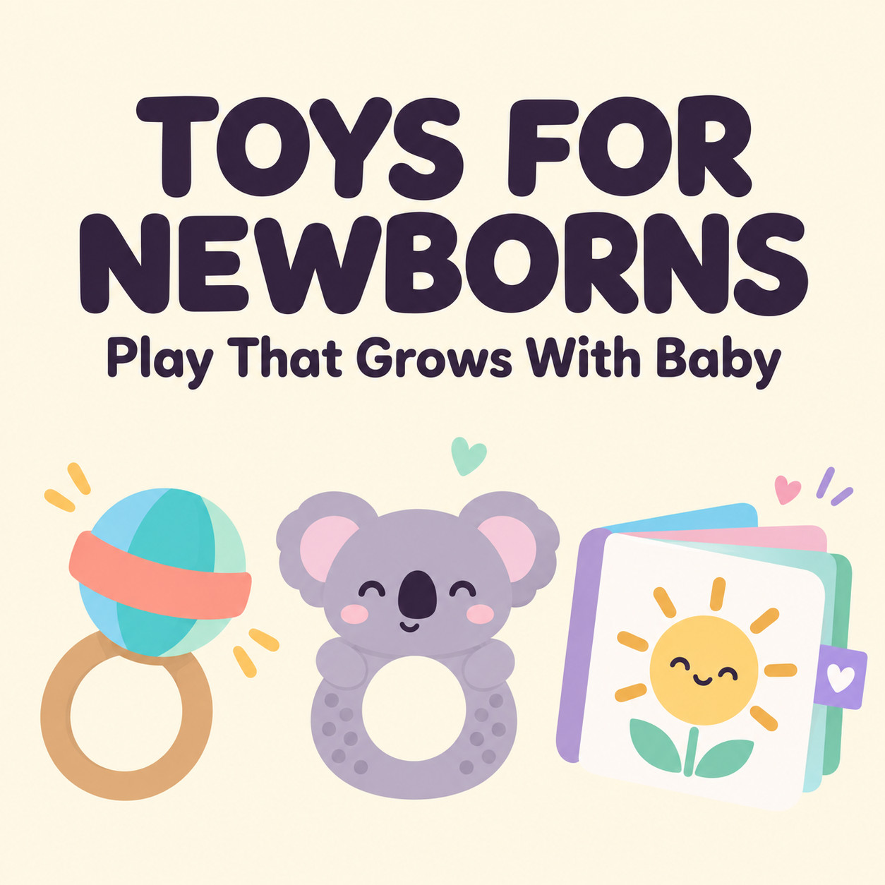 Newborn toys collage with the blog title "18 Best Toys for Newborns: 0 to 3 Months Old"